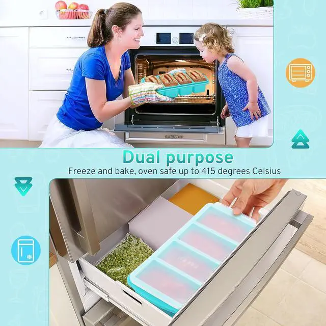 Alt view image 5 of 6 - Silicone Freezer Tray with Lid - 1 Cup Silicone Food Tray - Large Ice Cube Freezer Molds - Soup, Sauce, leftovers, Homemade Meal Prep Freezing Kitchen Storage Containers - Aqua - 1-Pack