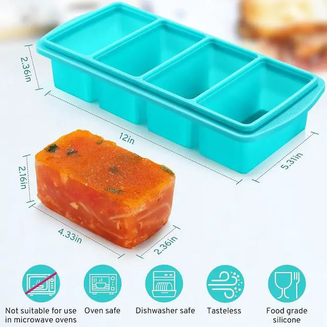 Alt view image 6 of 6 - Silicone Freezer Tray with Lid - 1 Cup Silicone Food Tray - Large Ice Cube Freezer Molds - Soup, Sauce, leftovers, Homemade Meal Prep Freezing Kitchen Storage Containers - Aqua - 1-Pack