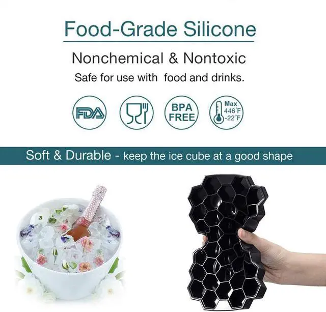 Alt view image 2 of 7 - Ice Cube Trays for Freezer, Hexagonal Ice Tray with Lids, Silicone Molds Easy-Release Reusable, Large Honeycomb Mold for Cocktails Coffee, 2 Pack