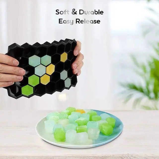 Alt view image 3 of 7 - Ice Cube Trays for Freezer, Hexagonal Ice Tray with Lids, Silicone Molds Easy-Release Reusable, Large Honeycomb Mold for Cocktails Coffee, 2 Pack