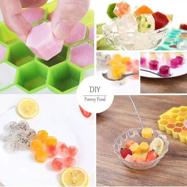 Alt view image 7 of 7 - Ice Cube Trays for Freezer, Hexagonal Ice Tray with Lids, Silicone Molds Easy-Release Reusable, Large Honeycomb Mold for Cocktails Coffee, 2 Pack