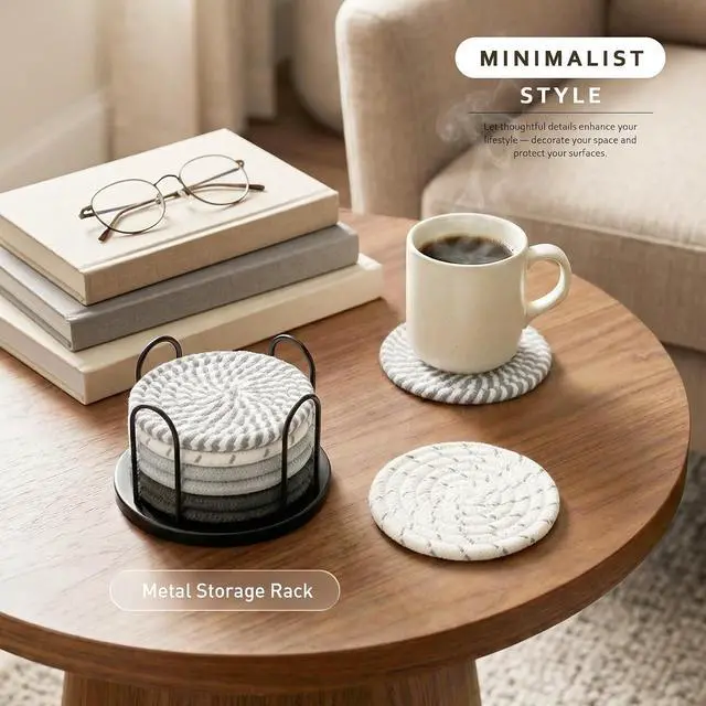 Alt view image 2 of 6 - Lazebox Coasters Set of 8 for Drinks, 4 Inch Large Coasters for Coffee Table, Tabletop Protection for Hot & Cold Drinks, Versatile Coasters for Home Decor, Non-Slip & Easy to Clean, Gray