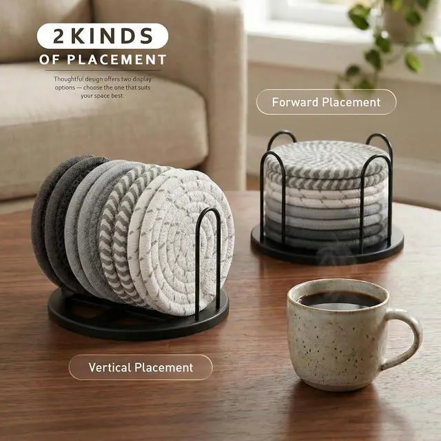 Alt view image 6 of 6 - Lazebox Coasters Set of 8 for Drinks, 4 Inch Large Coasters for Coffee Table, Tabletop Protection for Hot & Cold Drinks, Versatile Coasters for Home Decor, Non-Slip & Easy to Clean, Gray