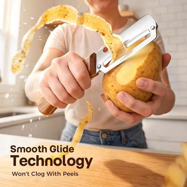 Alt view image 2 of 7 - 3-Pack Multi-Functional Vegetable Peeler for Kitchen Fruit Potato | 2026 Upgraded Ultra Sharp Stainless Steel Peelers with Ergonomic Wood Handle for Apple, Carrot, Pumpkin & kitchen Cooking