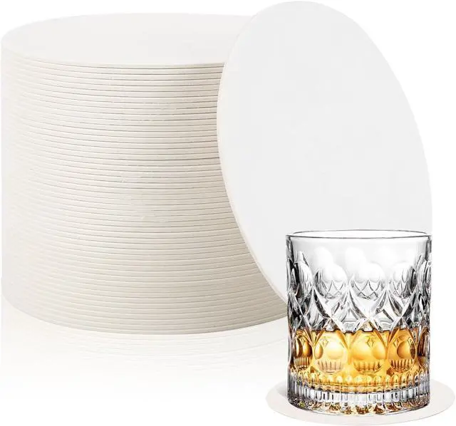 Main image of 50 Pcs Paper Coasters 1MM, 4 Inch Disposable Round White Cardboard Coasters for Weddings Parties