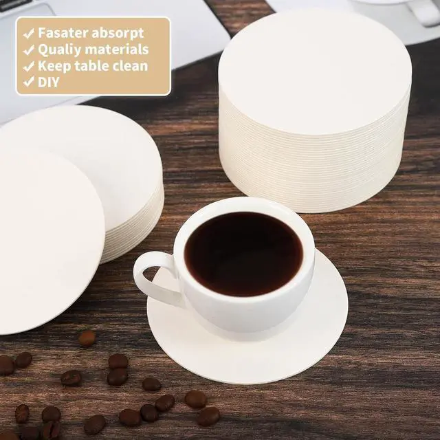 Alt view image 3 of 7 - 50 Pcs Paper Coasters 1MM, 4 Inch Disposable Round White Cardboard Coasters for Weddings Parties