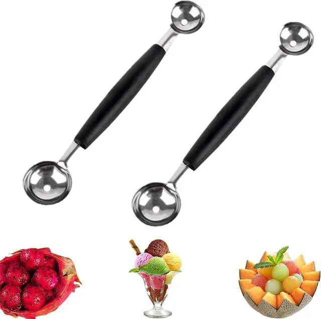 Main image of 2 Pack Double Ended Headed Fruit Icecream Ball Spoon,Stainless Steel Melon Baller,Smooth Round Melon Balls Melon Scoop for Watermelon/Ice Cream/Fruits/Sorbet/Meatball