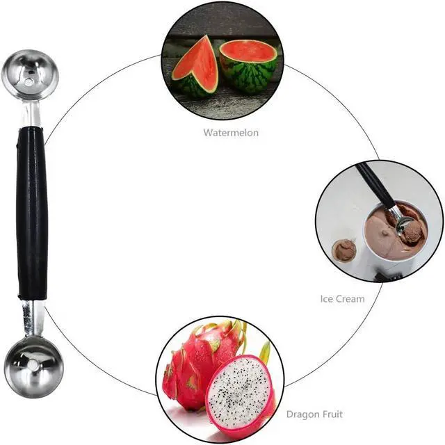 Alt view image 2 of 6 - 2 Pack Double Ended Headed Fruit Icecream Ball Spoon,Stainless Steel Melon Baller,Smooth Round Melon Balls Melon Scoop for Watermelon/Ice Cream/Fruits/Sorbet/Meatball
