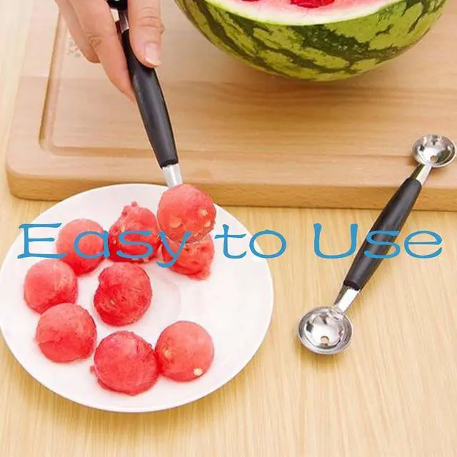 Alt view image 4 of 6 - 4 Pack Double Ended Headed Fruit Icecream Ball Spoon,Stainless Steel Melon Baller,Smooth Round Melon Balls Melon Scoop for Watermelon/Ice Cream/Fruits/Sorbet/Meatball