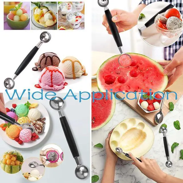 Alt view image 5 of 6 - 4 Pack Double Ended Headed Fruit Icecream Ball Spoon,Stainless Steel Melon Baller,Smooth Round Melon Balls Melon Scoop for Watermelon/Ice Cream/Fruits/Sorbet/Meatball