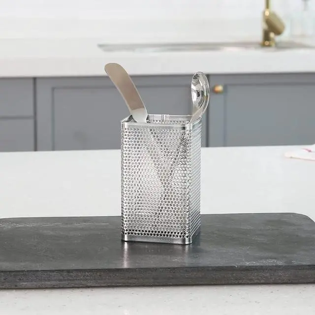 Alt view image 2 of 7 - LENITH Kitchen Utensil Chopsticks Perforated Holder with Hooks - Stainless Steel Storage for Organizer Dishwasher Safe (Small Square)