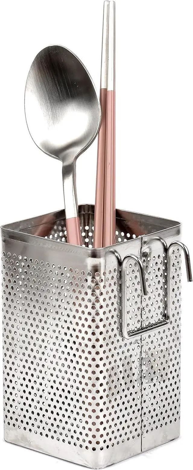 Alt view image 5 of 7 - LENITH Kitchen Utensil Chopsticks Perforated Holder with Hooks - Stainless Steel Storage for Organizer Dishwasher Safe (Small Square)