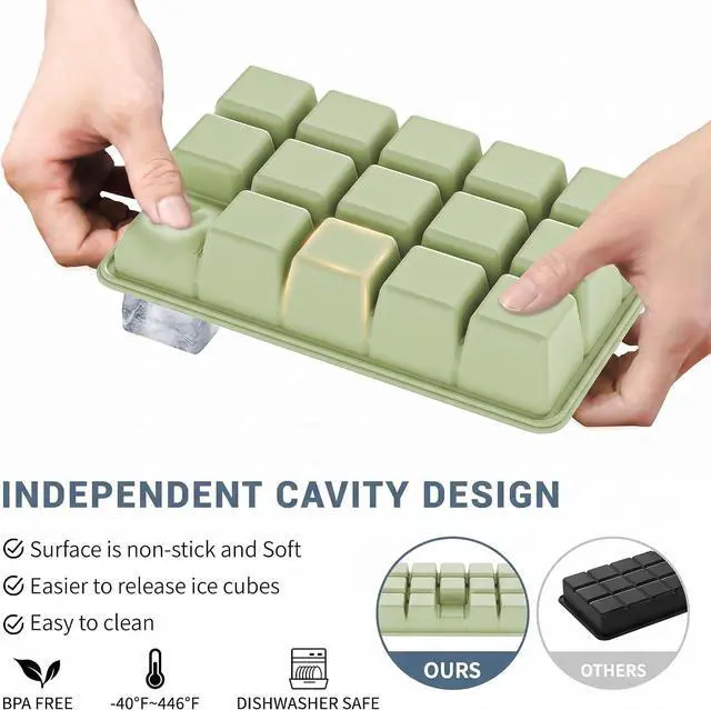 Alt view image 2 of 7 - Silicone Ice Cube Tray 2 Pack - EASY RELEASE ice cube tray with lid, BPA Free Ice Cubes Trays for Freezer,ice cube mold for Cocktail,Whiskey (Green)