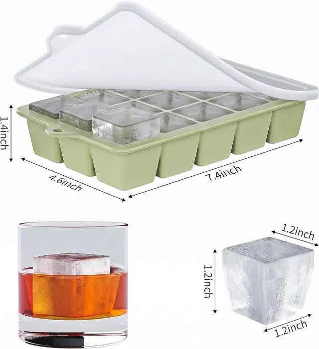 Alt view image 4 of 7 - Silicone Ice Cube Tray 2 Pack - EASY RELEASE ice cube tray with lid, BPA Free Ice Cubes Trays for Freezer,ice cube mold for Cocktail,Whiskey (Green)