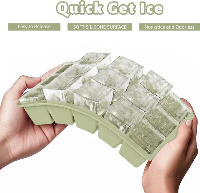 Alt view image 6 of 7 - Silicone Ice Cube Tray 2 Pack - EASY RELEASE ice cube tray with lid, BPA Free Ice Cubes Trays for Freezer,ice cube mold for Cocktail,Whiskey (Green)
