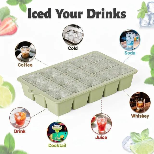 Alt view image 7 of 7 - Silicone Ice Cube Tray 2 Pack - EASY RELEASE ice cube tray with lid, BPA Free Ice Cubes Trays for Freezer,ice cube mold for Cocktail,Whiskey (Green)