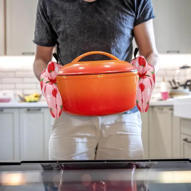 Alt view image 6 of 7 - 4 PSC Strawberry Pink Cute Oven Mitts Pot Holders Set,Strawberry Kitchen Accessories Decor,Heat Resistant for Cooking Baking Grilling Microwave