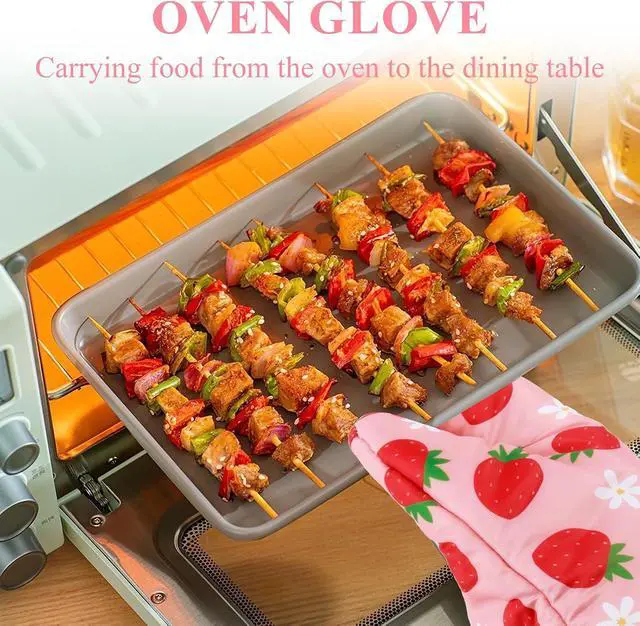 Alt view image 5 of 7 - 4 PSC Strawberry Pink Cute Oven Mitts Pot Holders Set,Strawberry Kitchen Accessories Decor,Heat Resistant for Cooking Baking Grilling Microwave