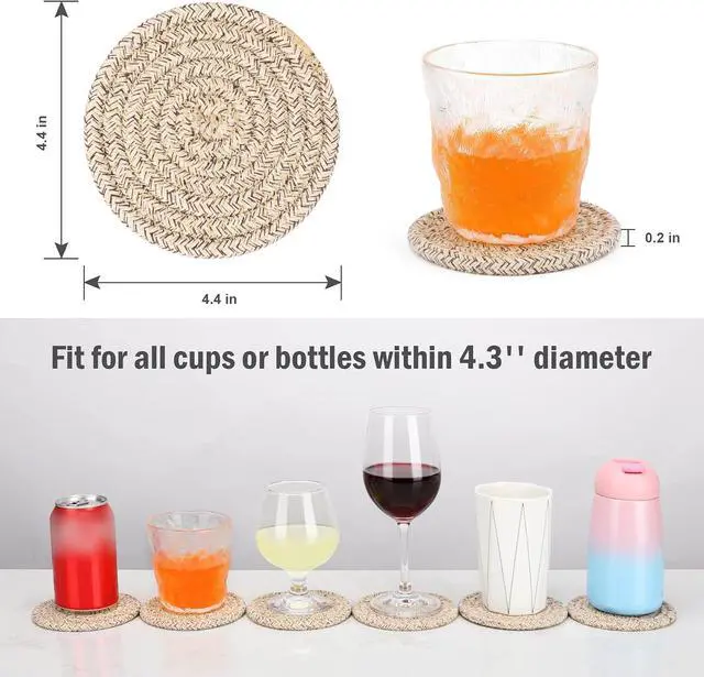 Alt view image 2 of 6 - ABenkle 8 Pcs Drink Coasters with Holder, Cotton Woven Absorbent Coasters for Drinks, Minimalist Home Decor Coaster Set for Wooden Tabletop Protection Table, 4.3 inches Mixed Brown