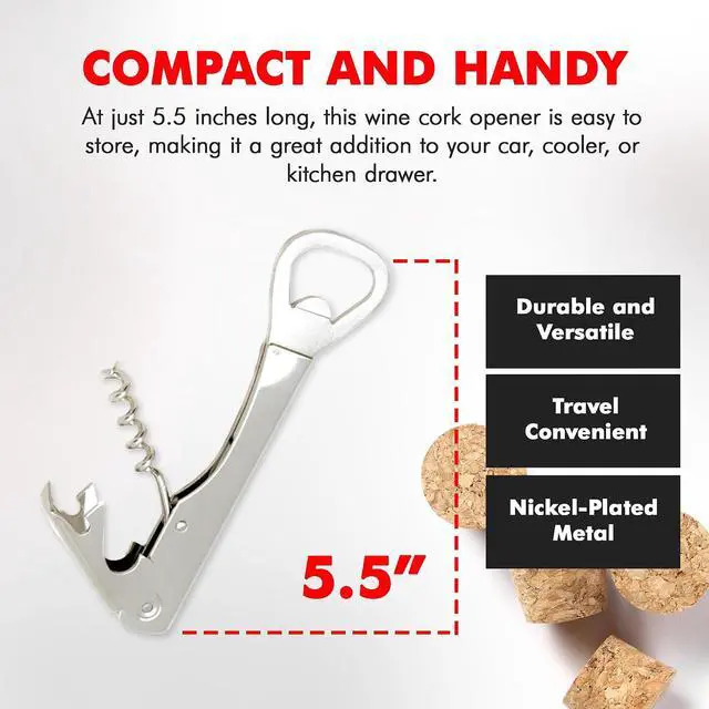 Alt view image 4 of 7 - Chef Craft Select Bottle Opener and Corkscrew, 5.5 inches in length, Nickle Plated