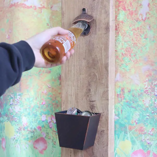Alt view image 3 of 5 - Beer Bottle Opener Wall Mounted Rustic and Black with Screws 2 PCS | Stainless Metal, OPEN HERE Embossed, Antique Copper Old Fashion Style, Mountable for Table Cooler Post to Open Cola Soda Top