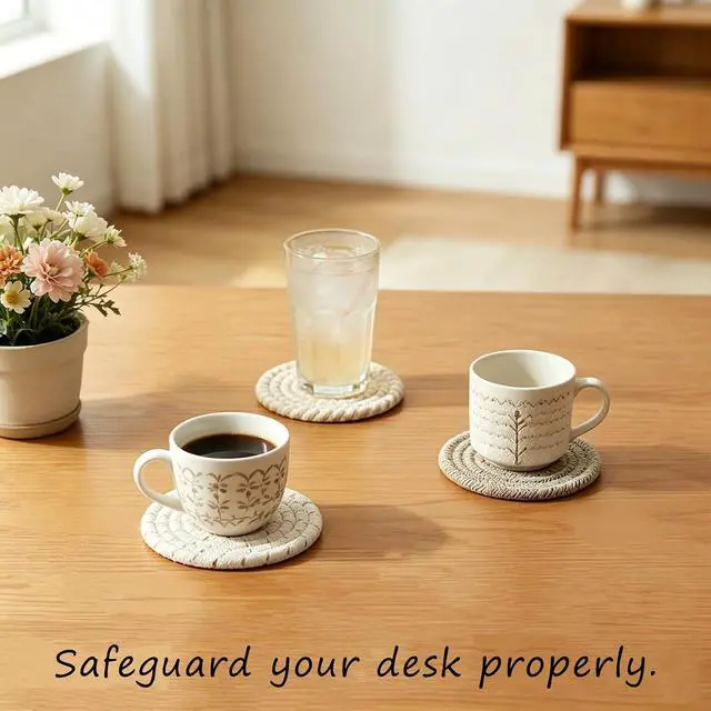 Alt view image 5 of 7 - Coasters Set of 8 for Drinks with Holder,4 Colors Absorbent Coasters,Boho Cotton Woven Coaster Set for Living Room Decor,Tabletop Protection Suitable for Drinks,Beer, Coffee