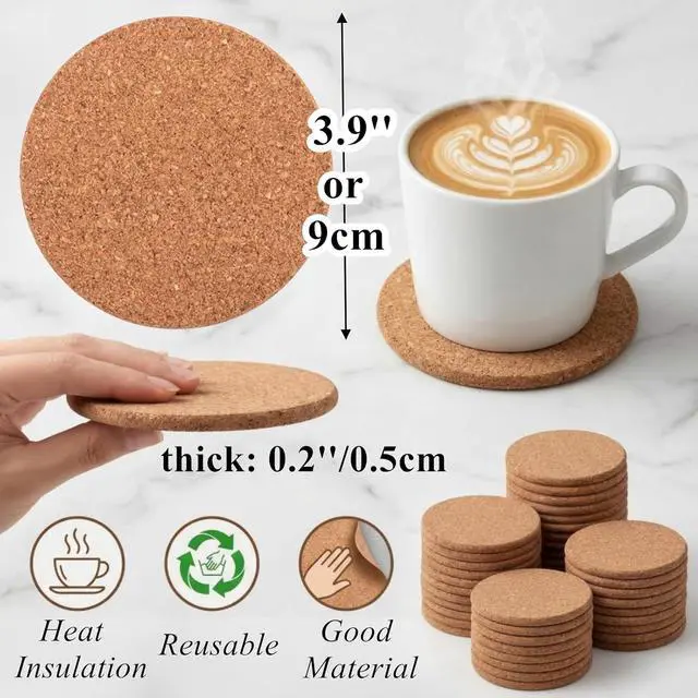 Alt view image 2 of 7 - Tebery 20 Pack Cork Coasters Round, 3.9" Bar Coasters for Drinks Thick, Reusable Coaster Table Protectors for Coffee Mugs, Bulk DIY Craft Cork Circles for Home Kitchen Office, 1/5" Thick