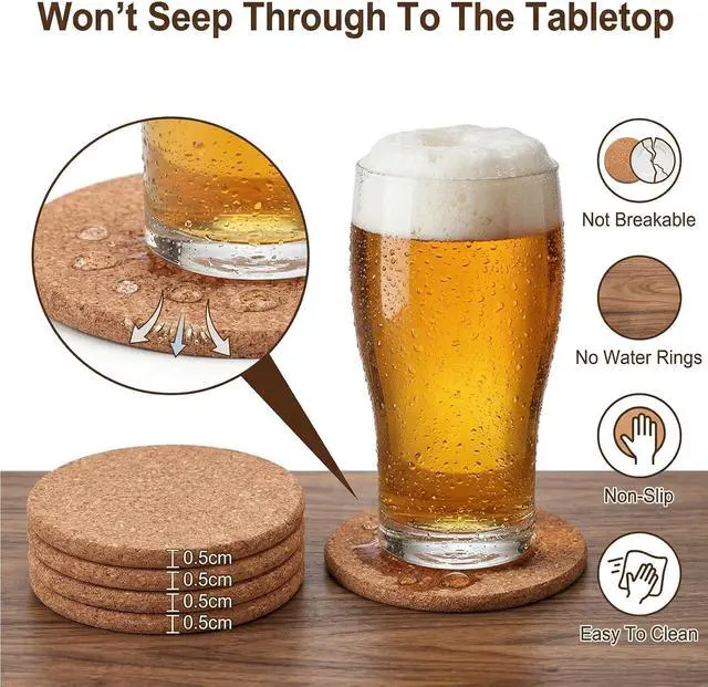 Alt view image 3 of 7 - Tebery 20 Pack Cork Coasters Round, 3.9" Bar Coasters for Drinks Thick, Reusable Coaster Table Protectors for Coffee Mugs, Bulk DIY Craft Cork Circles for Home Kitchen Office, 1/5" Thick