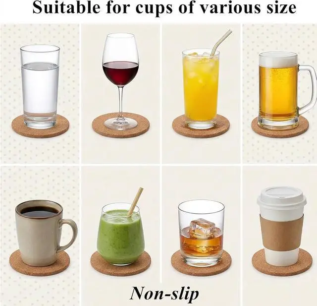 Alt view image 4 of 7 - Tebery 20 Pack Cork Coasters Round, 3.9" Bar Coasters for Drinks Thick, Reusable Coaster Table Protectors for Coffee Mugs, Bulk DIY Craft Cork Circles for Home Kitchen Office, 1/5" Thick