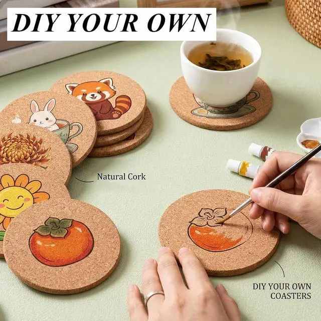 Alt view image 6 of 7 - Tebery 20 Pack Cork Coasters Round, 3.9" Bar Coasters for Drinks Thick, Reusable Coaster Table Protectors for Coffee Mugs, Bulk DIY Craft Cork Circles for Home Kitchen Office, 1/5" Thick