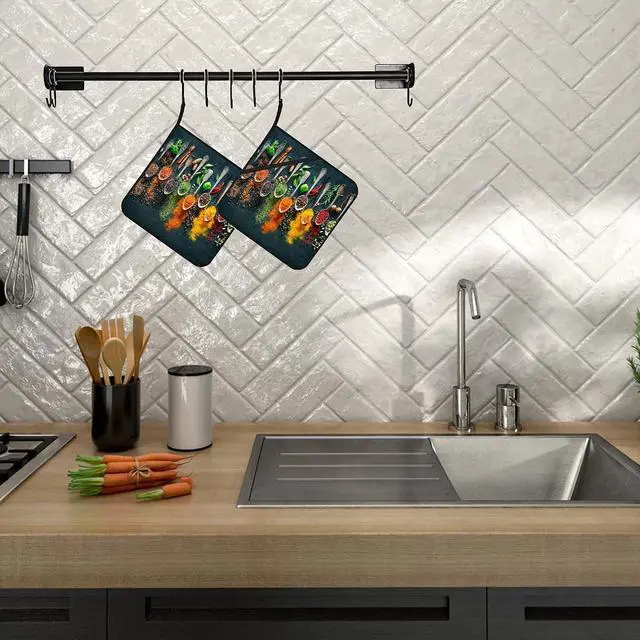Alt view image 5 of 7 - Colourful Various Herbs Pot Holders Set of 2 Heat Resistant & Non Slip Potholders, Spices for Cooking Oven Hot Pads for Kitchen Cooking Baking Barbecue