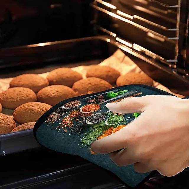 Alt view image 7 of 7 - Colourful Various Herbs Pot Holders Set of 2 Heat Resistant & Non Slip Potholders, Spices for Cooking Oven Hot Pads for Kitchen Cooking Baking Barbecue