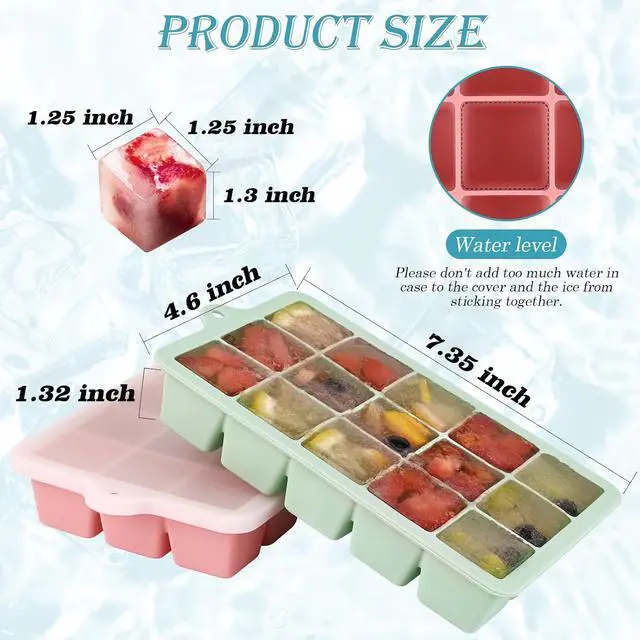 Alt view image 4 of 6 - HUAKENER 2 Pack Silicone Ice Cube Tray, Ice Cube Trays for Freezer with Lid | Stackable Ice Cube Molds for Whiskey, Coffee, Baby Food, Soups and Frozen Treats, BPA-free, Easy Release