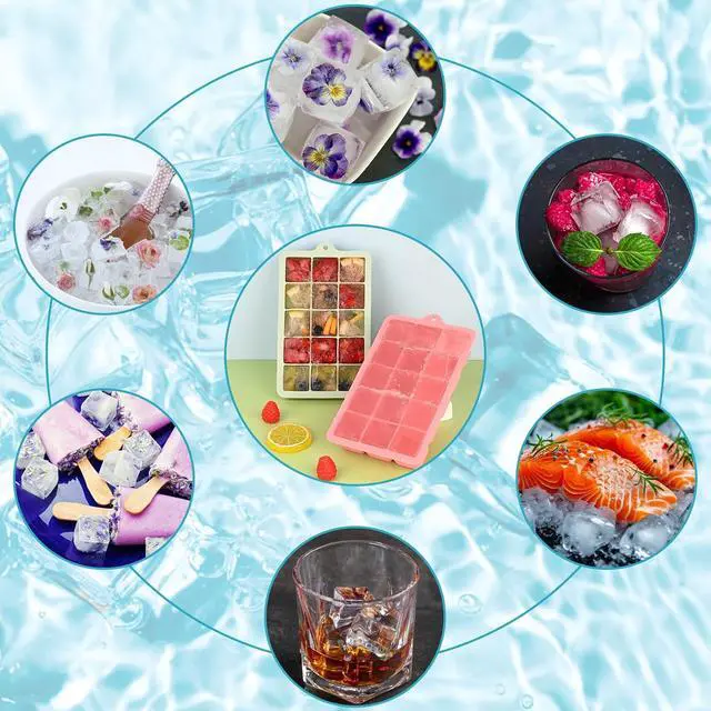 Alt view image 5 of 6 - HUAKENER 2 Pack Silicone Ice Cube Tray, Ice Cube Trays for Freezer with Lid | Stackable Ice Cube Molds for Whiskey, Coffee, Baby Food, Soups and Frozen Treats, BPA-free, Easy Release