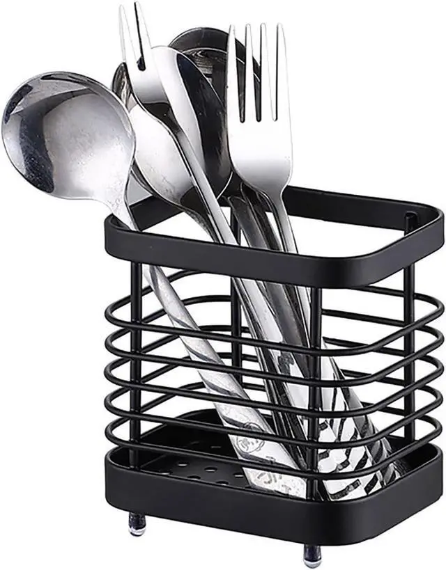 Main image of Utensil Holder, Stainless Steel Utensil Drying RackWire Utensil Holder for Kitchen Counter, Silverware Cutlery Flatware Holder Forks, Knives, Spoons Organizer (Black)