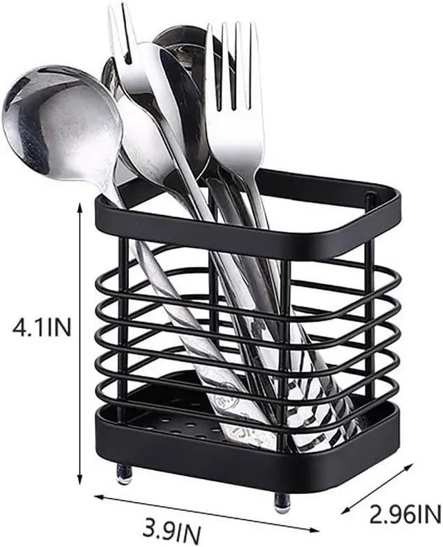 Alt view image 5 of 7 - Utensil Holder, Stainless Steel Utensil Drying RackWire Utensil Holder for Kitchen Counter, Silverware Cutlery Flatware Holder Forks, Knives, Spoons Organizer (Black)
