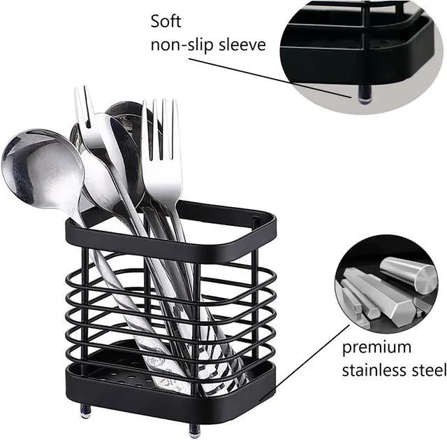 Alt view image 4 of 7 - Utensil Holder, Stainless Steel Utensil Drying RackWire Utensil Holder for Kitchen Counter, Silverware Cutlery Flatware Holder Forks, Knives, Spoons Organizer (Black)