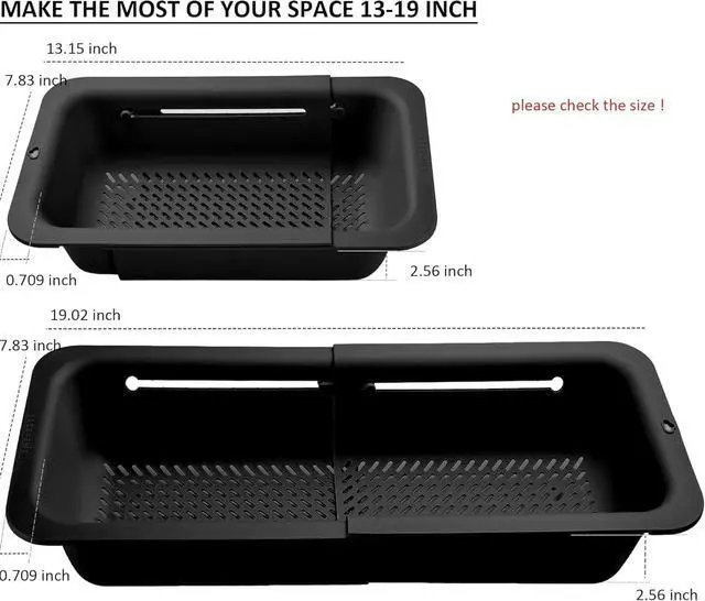 Alt view image 5 of 7 - LASSHSWA Collapsible Colander for Kitchen, Over the Sink Strainer Basket for Kitchen, Fruit Pasta Food Strainer Expandable Plastic Colander BPA Free (Black)