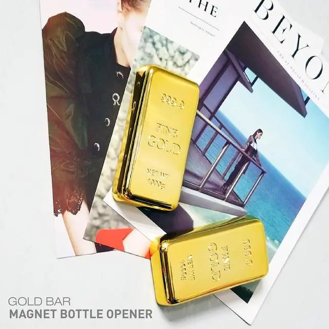 Alt view image 4 of 6 - Gold Bar Bottle Opener - Magnetic Fridge Opener with Luxurious Gold Brick Design, Durable Metal Tool for Home, Kitchen, or Bar Accessories 3 Pack
