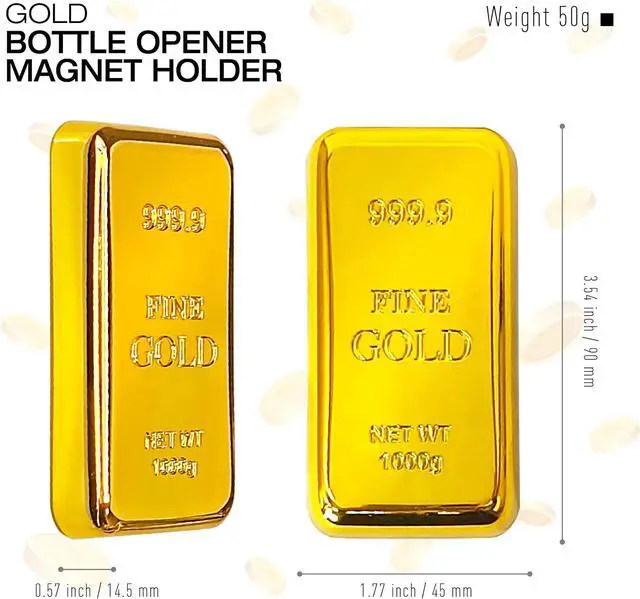 Alt view image 6 of 6 - Gold Bar Bottle Opener - Magnetic Fridge Opener with Luxurious Gold Brick Design, Durable Metal Tool for Home, Kitchen, or Bar Accessories 3 Pack