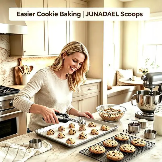 Alt view image 6 of 7 - JUNADAEL J Medium Cookie Scoop, 2 Tablespoon Cookie Scoops for Baking, Cookie Dough Scoop, Spring-Loaded, Comfortable Grip, Non-Slip, For Making Cookies Muffin Cupcake Pancake Ice Cream Meatball