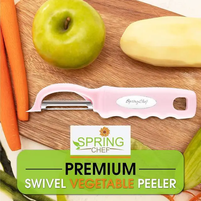 Alt view image 7 of 7 - Spring Chef Swivel Vegetable Peeler with Soft Grip Handle, Pink Lemonade | Premium Potato Peeler w/ Ultra Sharp Stainless Steel Blades, Multifunctional Veggie Peeler for Apple, Carrot, Cucumber, Fruit