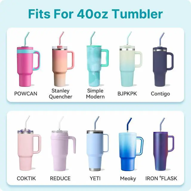 Alt view image 5 of 7 - 40 oz Straight Metal Straws for 40 oz Stanley Tumbler | 6 Pcs Stainless Steel Reusable Drinking Straw with Colourful Silicone Tips,Straw for Glass Cups, BPA FREE