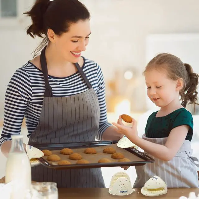 Alt view image 2 of 7 - Thickened Mini Silicone Oven Mitts Heat Resistant as Hot Pot Holder, Baking Holder, Rubber Oven Gloves, Finger Pinch Grips, Potholder Mitts for Kitchen Cooking, 1 Pair, White Confetti