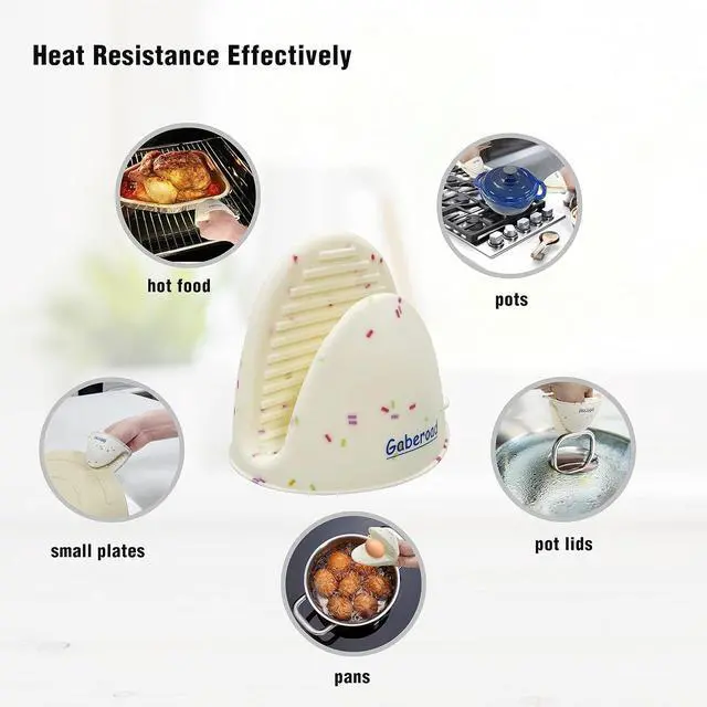 Alt view image 6 of 7 - Thickened Mini Silicone Oven Mitts Heat Resistant as Hot Pot Holder, Baking Holder, Rubber Oven Gloves, Finger Pinch Grips, Potholder Mitts for Kitchen Cooking, 1 Pair, White Confetti