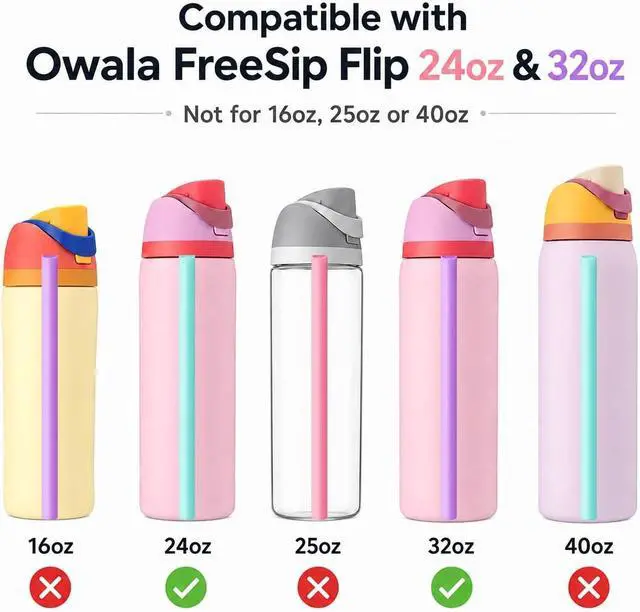 Alt view image 3 of 7 - Joshey Replacement Straws for Owala FreeSip 24oz & 32oz, 6 Pack | Water Bottle Replacement Accessories | BPA-Free Reusable Plastic Straws | Includes Cleaning Brush