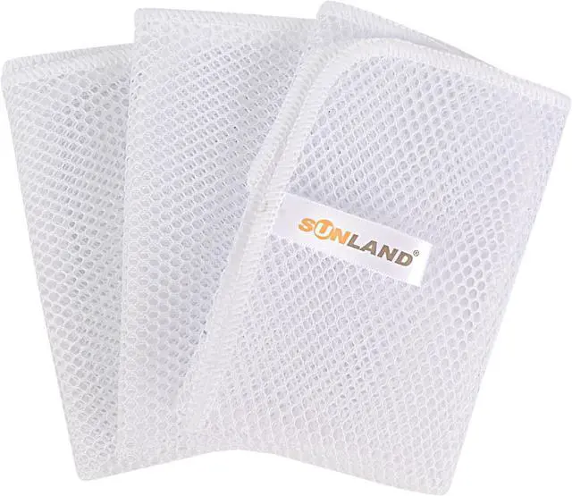 Main image of SUNLAND Netted Mesh Dish Cloths for Washing Dishes 3 Pack 12x12Inch White | No Odor Dishes Scrubber for Kitchen, Fast Drying, Easy to Clean