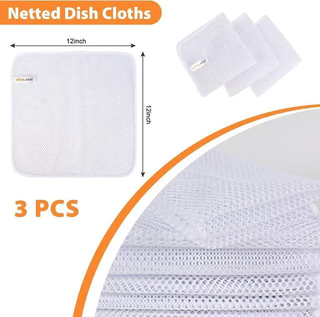 Alt view image 2 of 7 - SUNLAND Netted Mesh Dish Cloths for Washing Dishes 3 Pack 12x12Inch White | No Odor Dishes Scrubber for Kitchen, Fast Drying, Easy to Clean