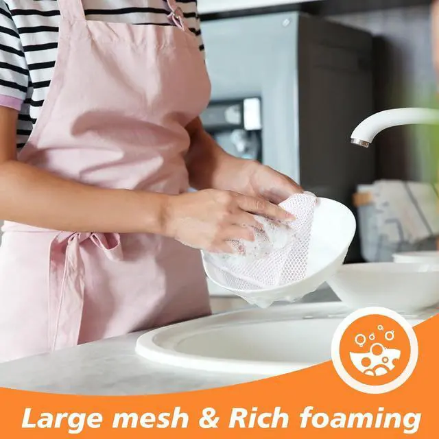 Alt view image 6 of 7 - SUNLAND Netted Mesh Dish Cloths for Washing Dishes 3 Pack 12x12Inch White | No Odor Dishes Scrubber for Kitchen, Fast Drying, Easy to Clean