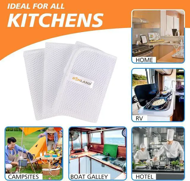Alt view image 7 of 7 - SUNLAND Netted Mesh Dish Cloths for Washing Dishes 3 Pack 12x12Inch White | No Odor Dishes Scrubber for Kitchen, Fast Drying, Easy to Clean